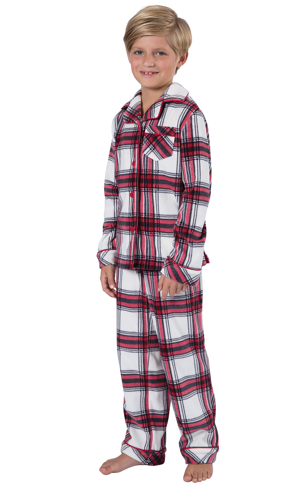 Fireside Plaid Fleece Button-Front Unisex Kids Pajamas - Family Set