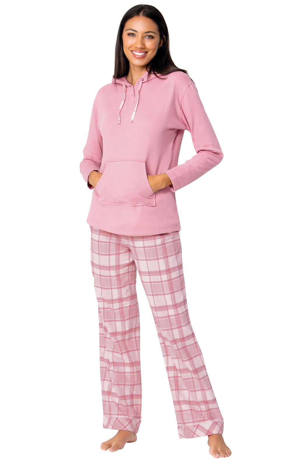 Glitzy Pink Plaid Hooded Pajamas