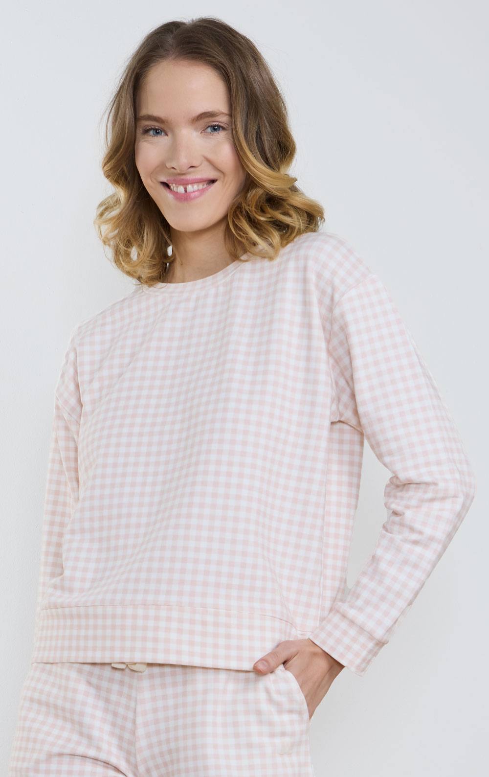 Gingham French Terry Crew