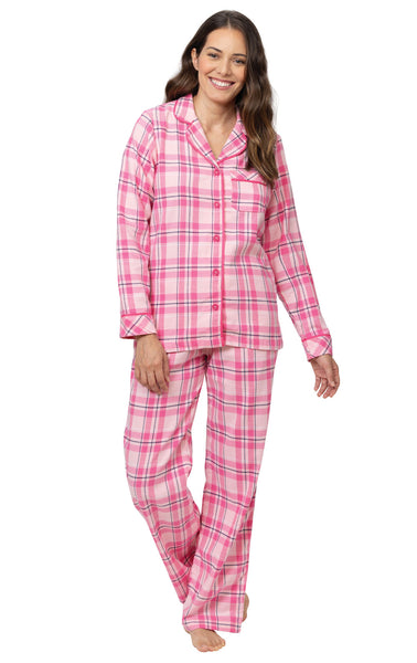 Betsey store Johnson • Soft Pink Flannel Plaid Heart Glitter Button PJs L 10/12 Pajama