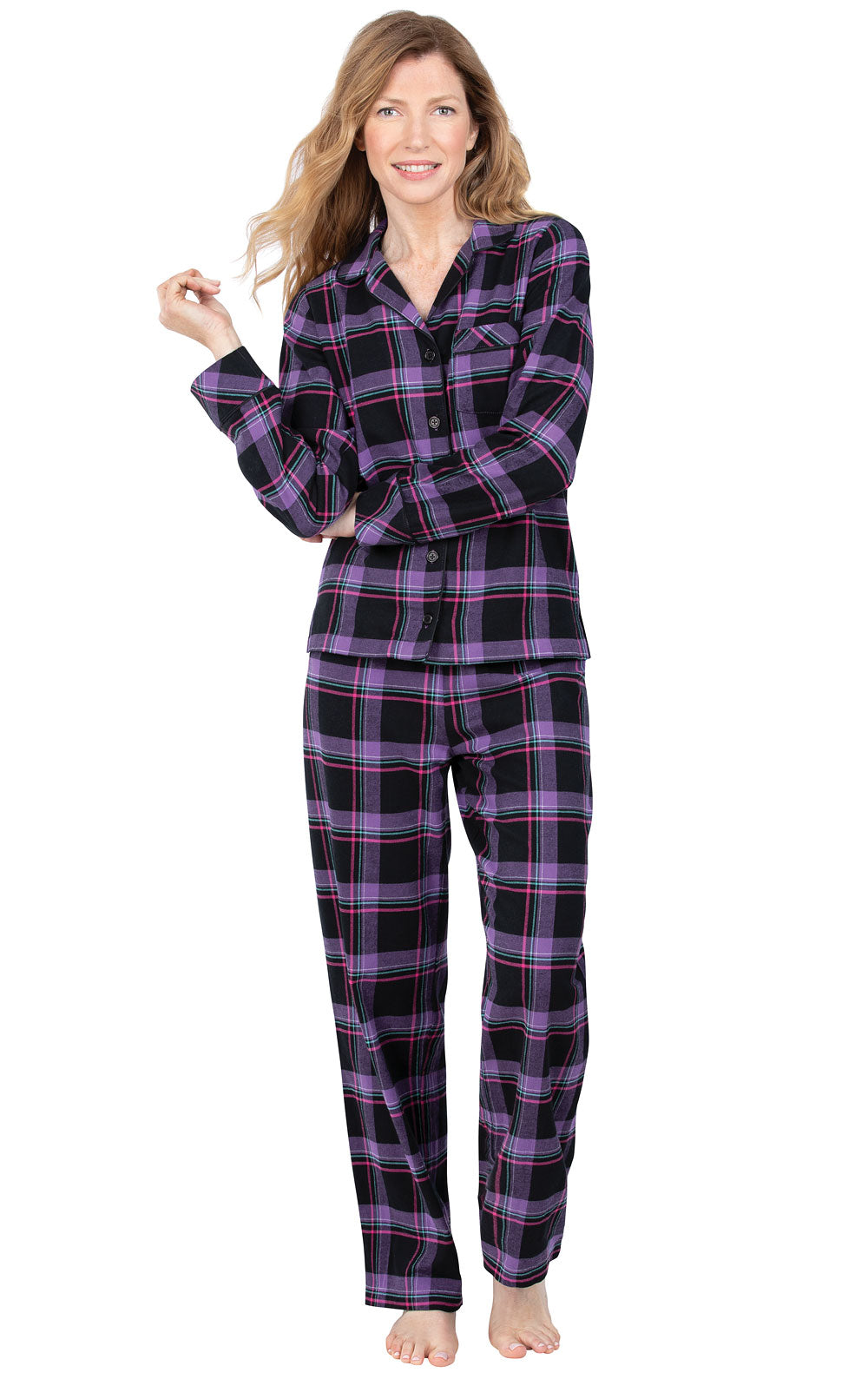 Blackberry Plaid Flannel Button-Front Pajamas