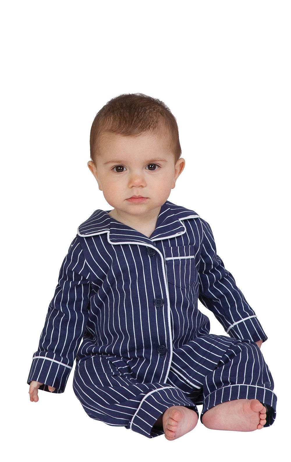 Navy Stripes - Button-Front Pant PJ - Infant's