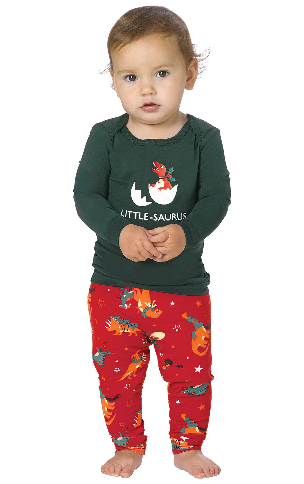 Green & Red Dino Print - Graphic Pullover Pant PJ - Infant's