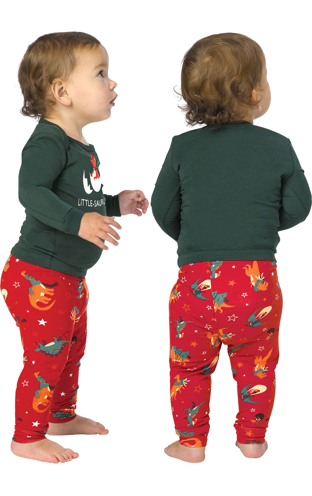 Green & Red Dino Print - Graphic Pullover Pant PJ - Infant's