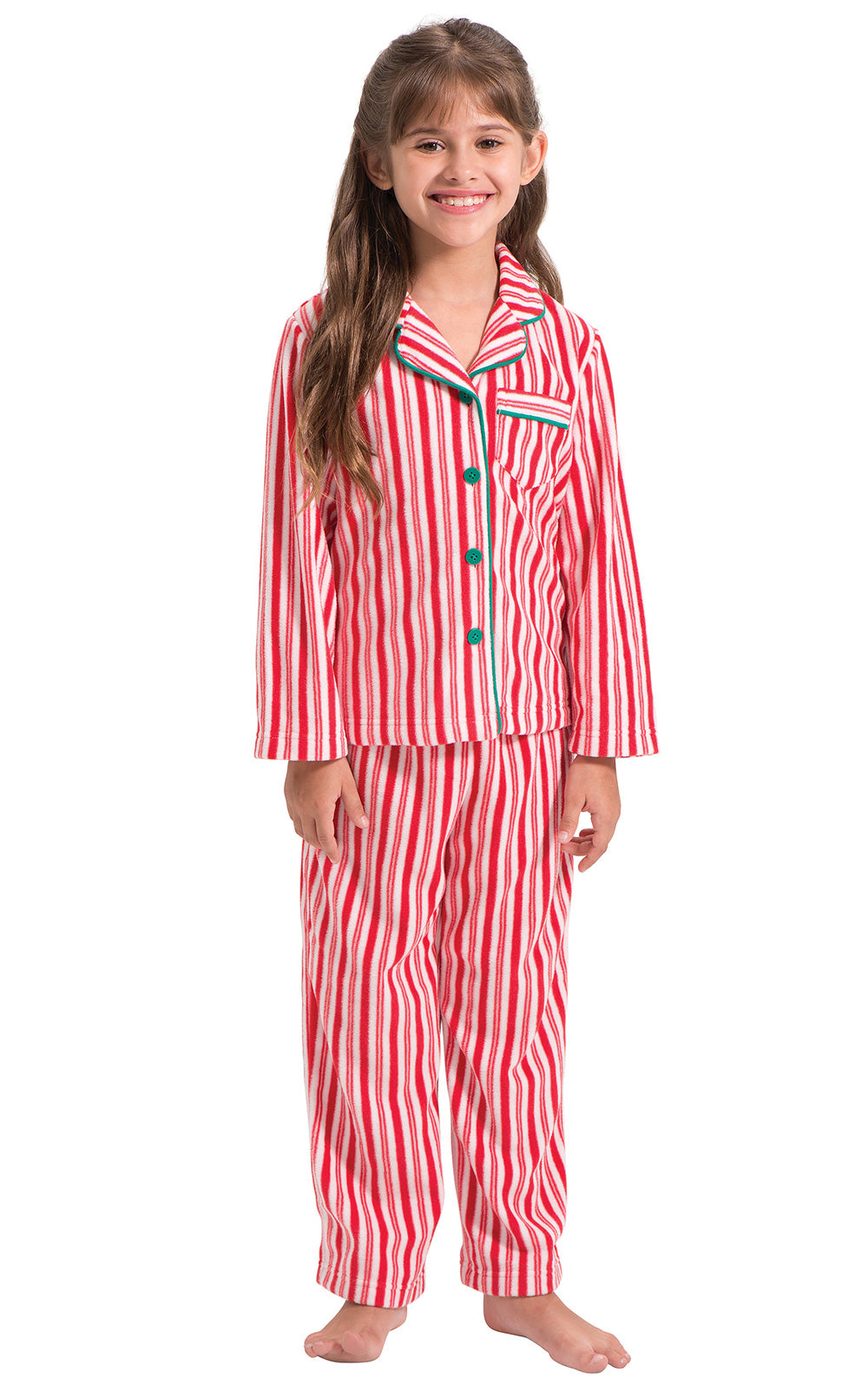 Candy Cane Fleece Kids Pajamas - Girls