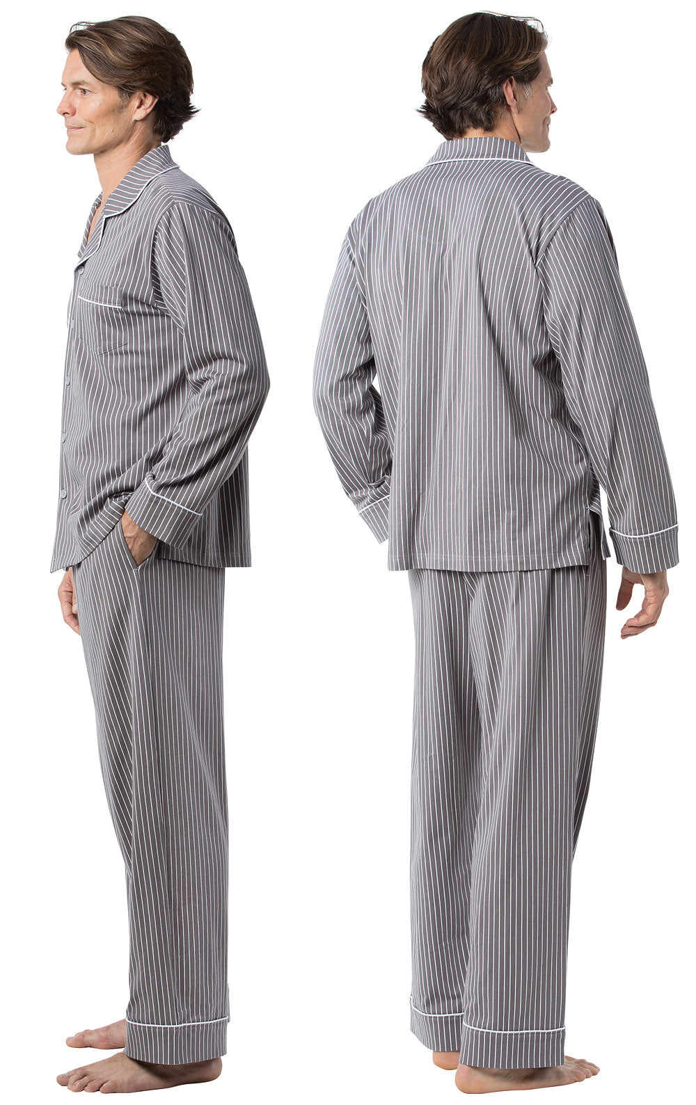 Classic Stripe Button-Front Men's Pajamas - Charcoal | Pajamagram