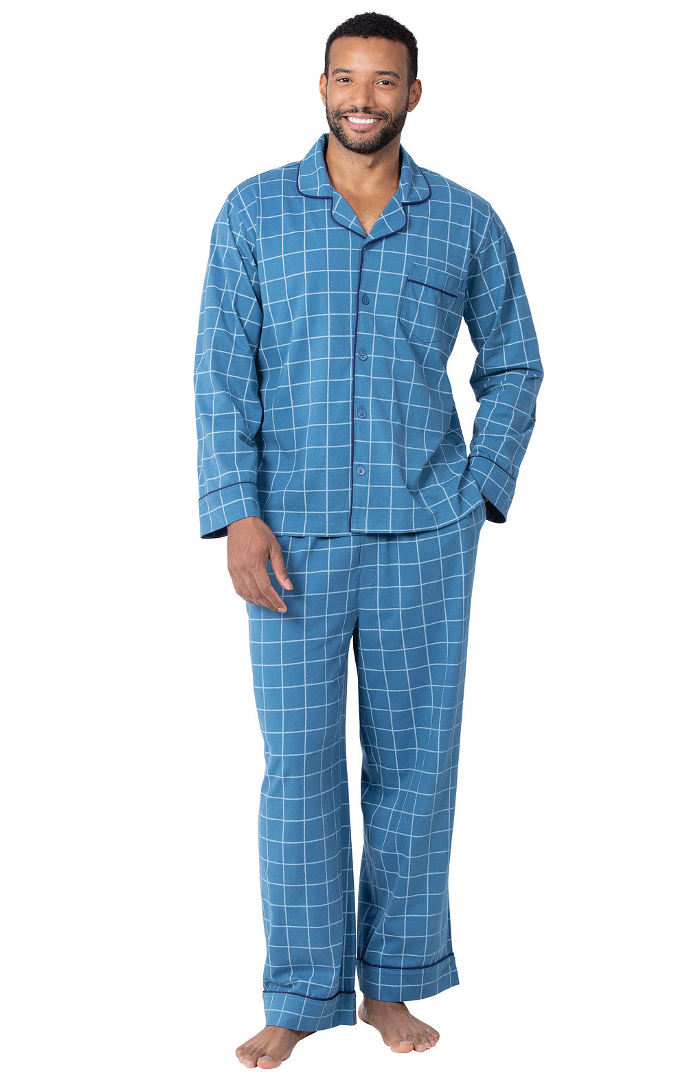 Plaid Button-Front Men's Pajamas