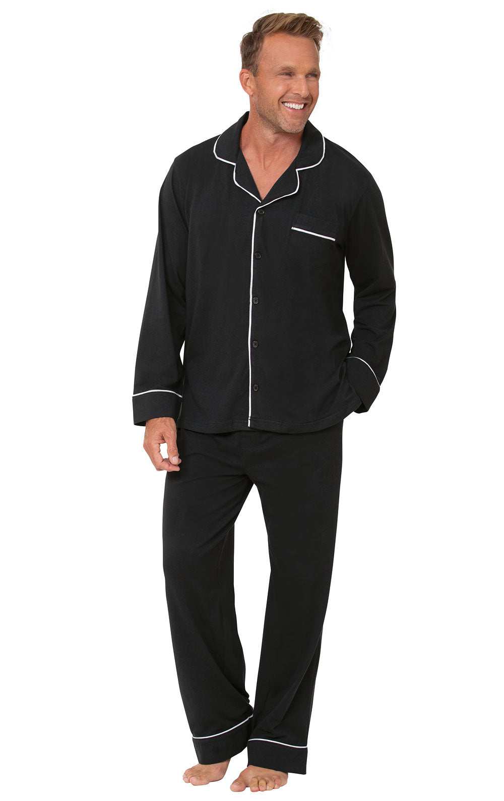 Solid Jersey Button-Front Men's Pajamas