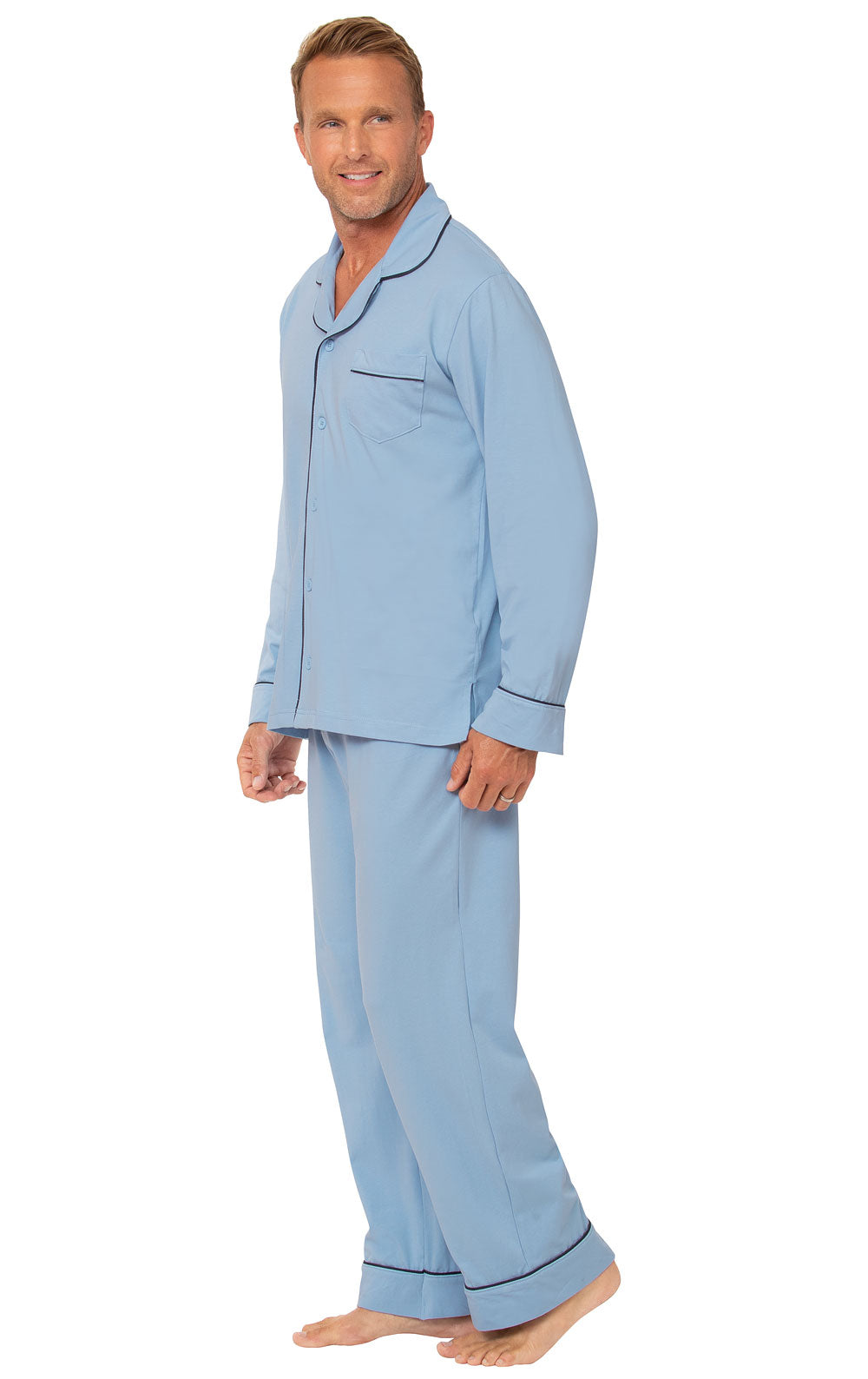 Men's Solid Knit Button-Front Pajamas