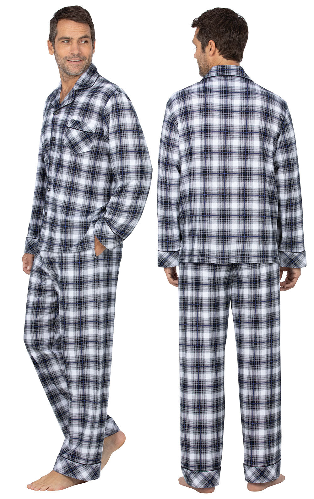 Plaid Button-Front Men's Pajamas