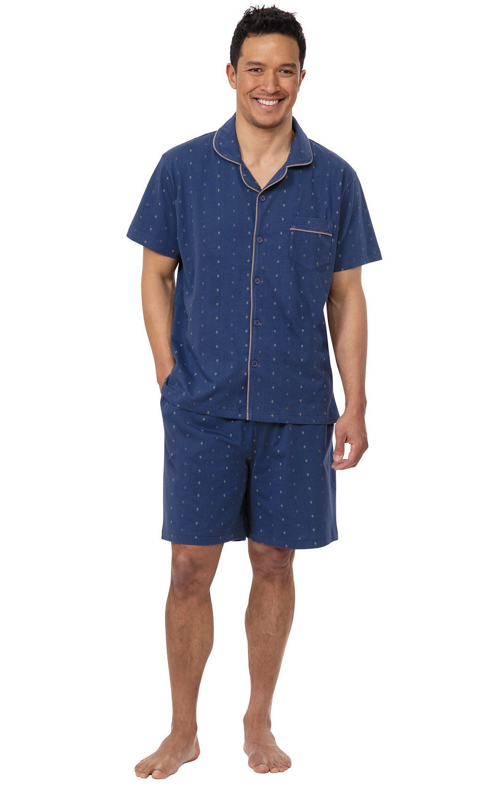 Men’s Short Sleeve Button-Front Short Pajama - Navy Geo