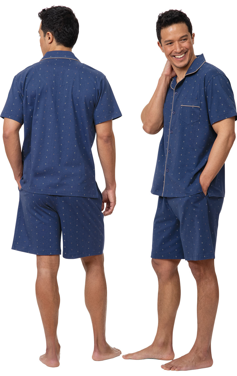 Men’s Short Sleeve Button-Front Short Pajama - Navy Geo