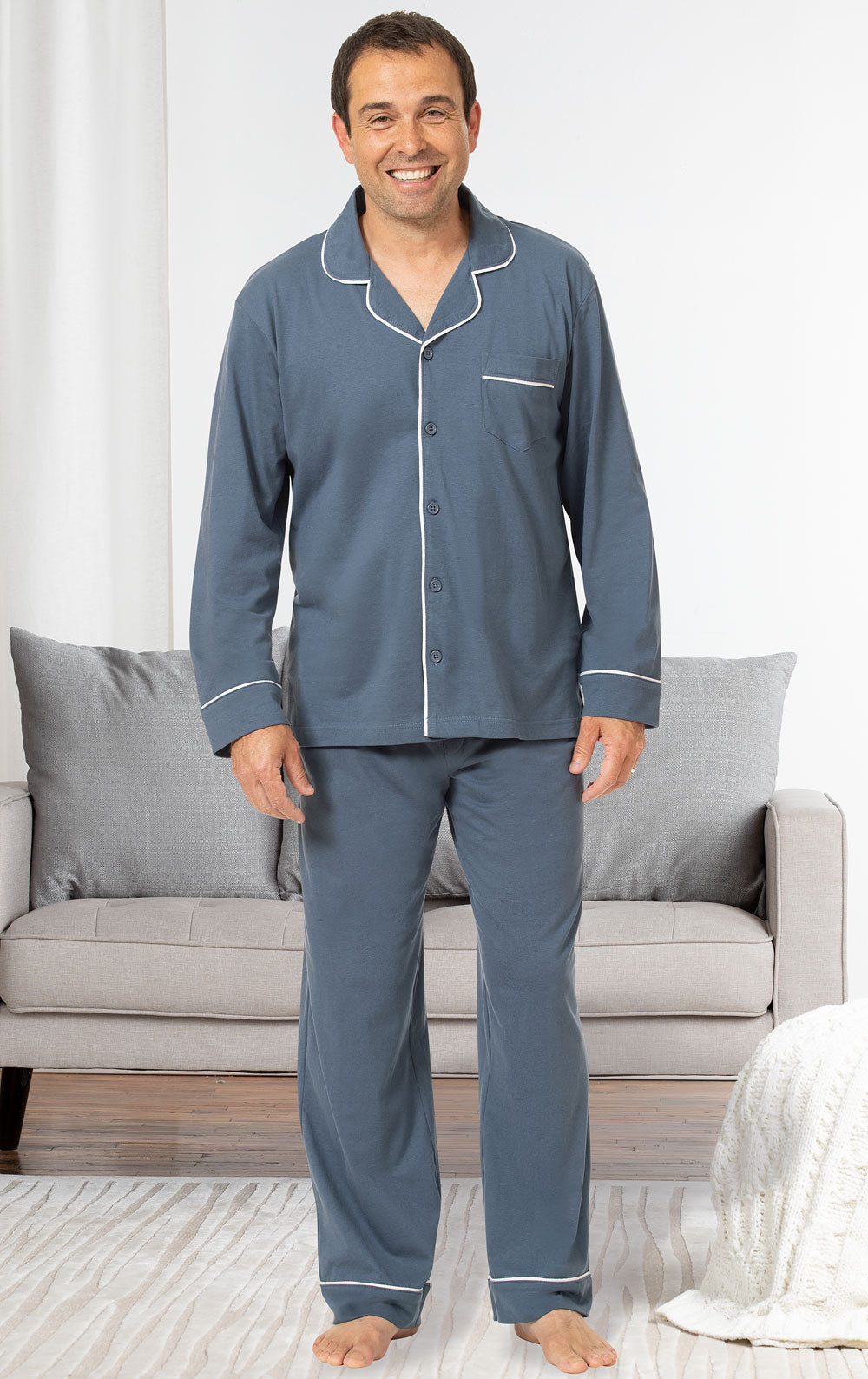 Men's Long Sleeve Button Front- Slate Blue - Final Sale