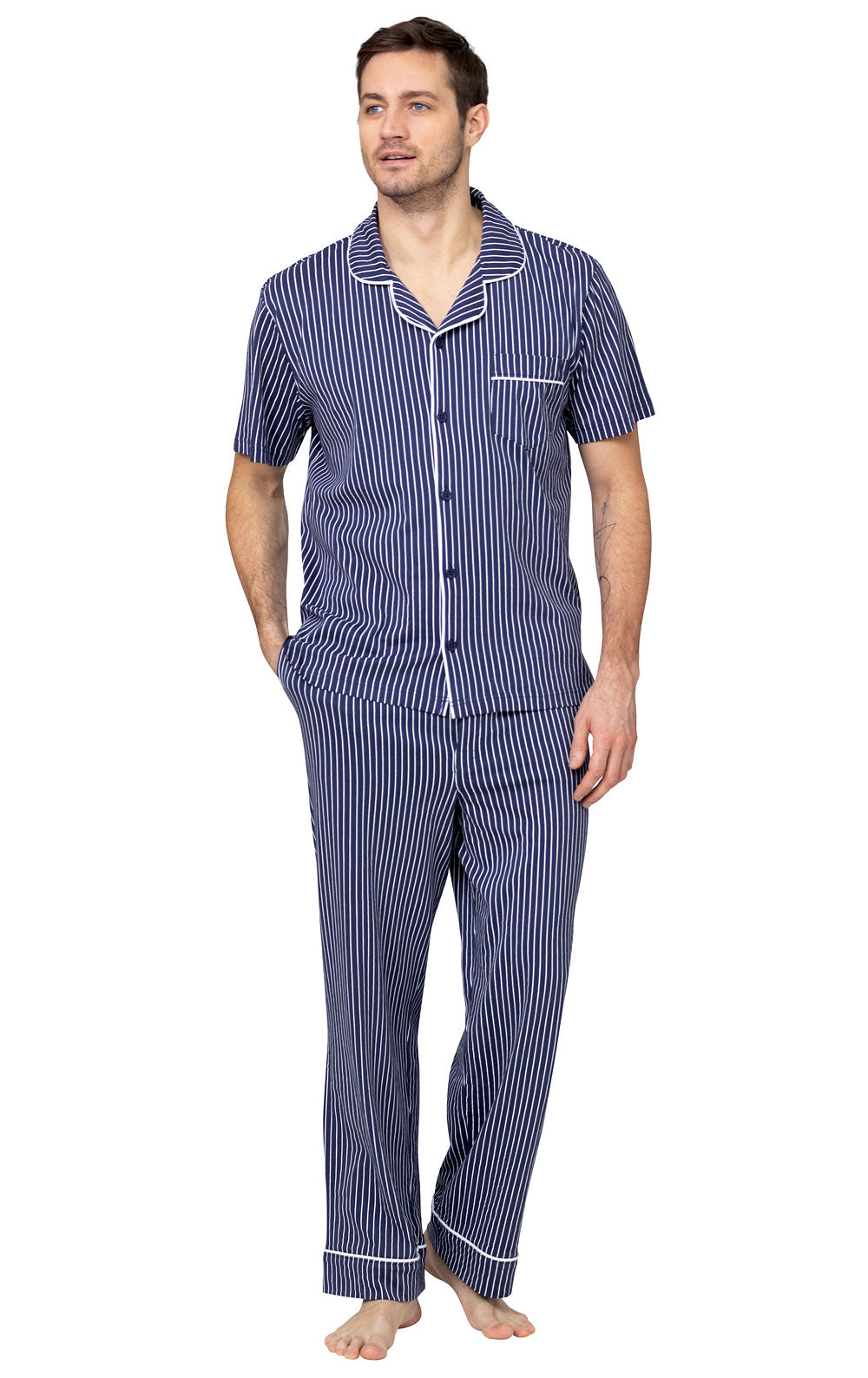 Stripe Short-Sleeve Button-Front Men's Pajamas - Final Sale