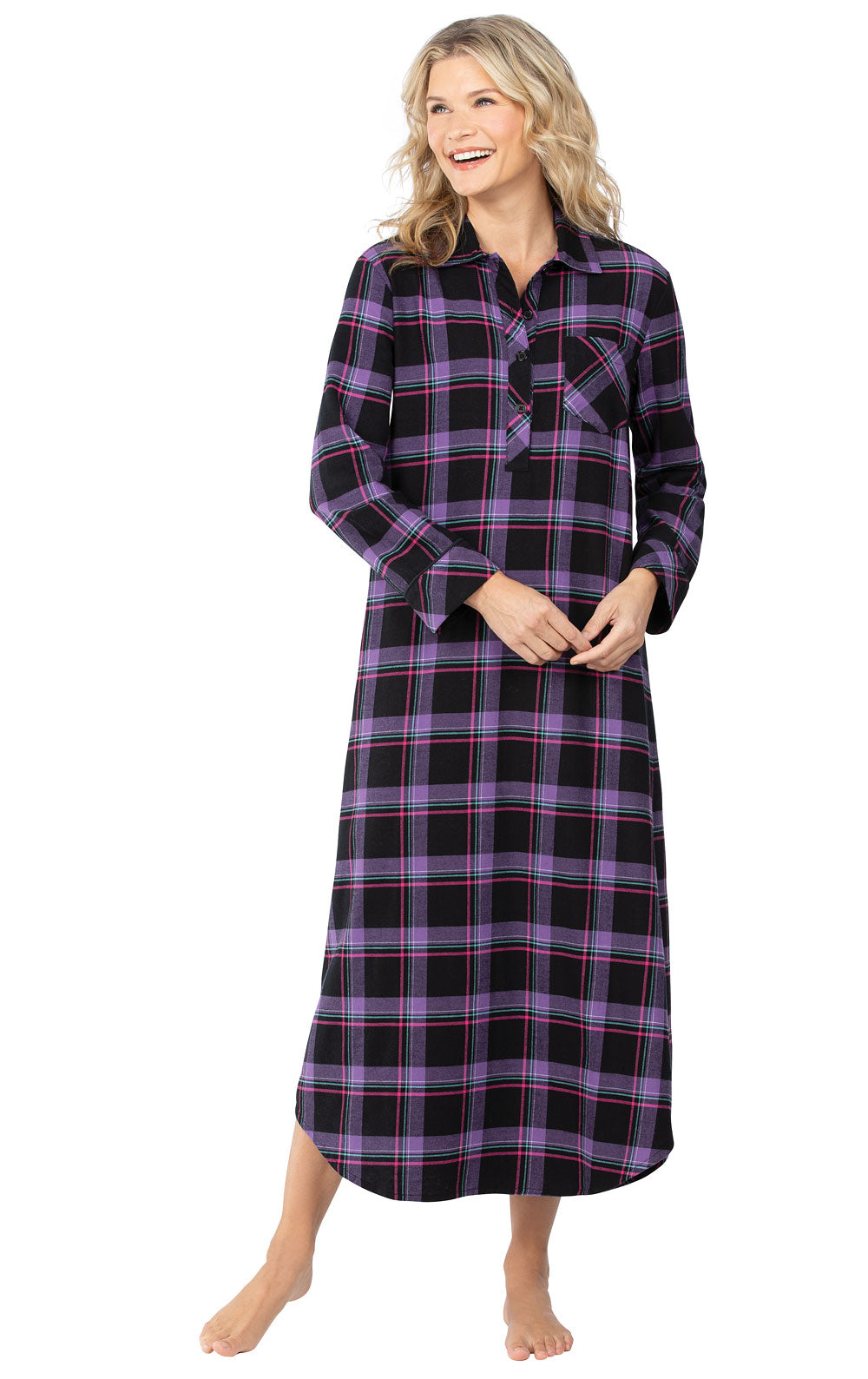 Women`s Bright Plaid Long Gown - Black