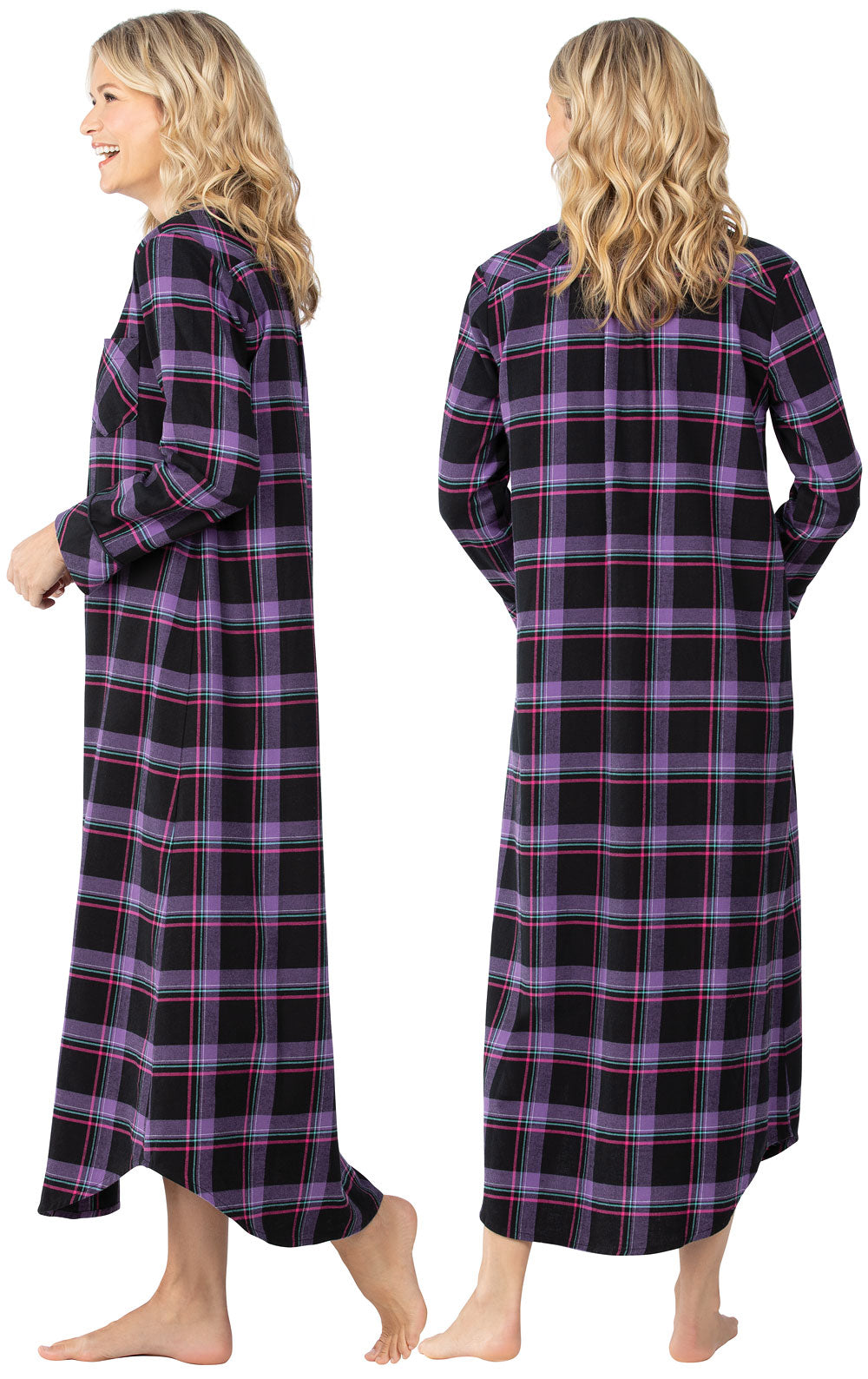Women`s Bright Plaid Long Gown - Black