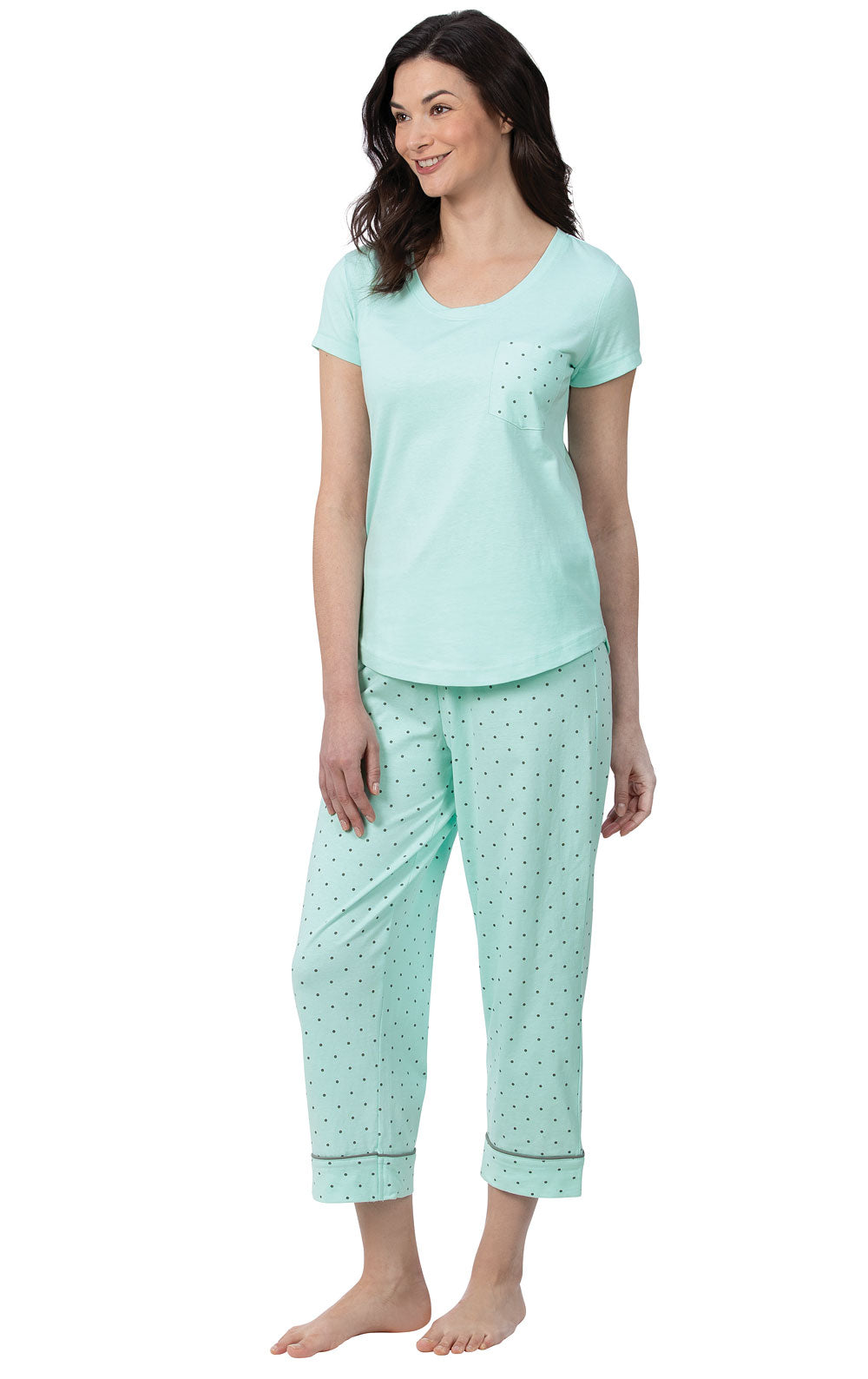 Classic Short Sleeve Polka-Dot Pocket Tee Capri Pajamas