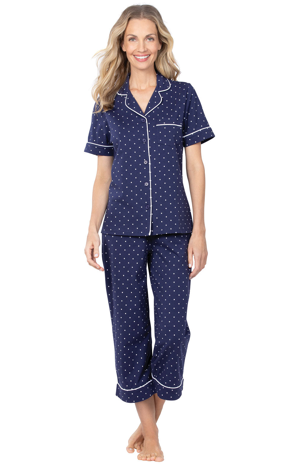 Classic Polka-Dot Button-Front Capri Pajamas