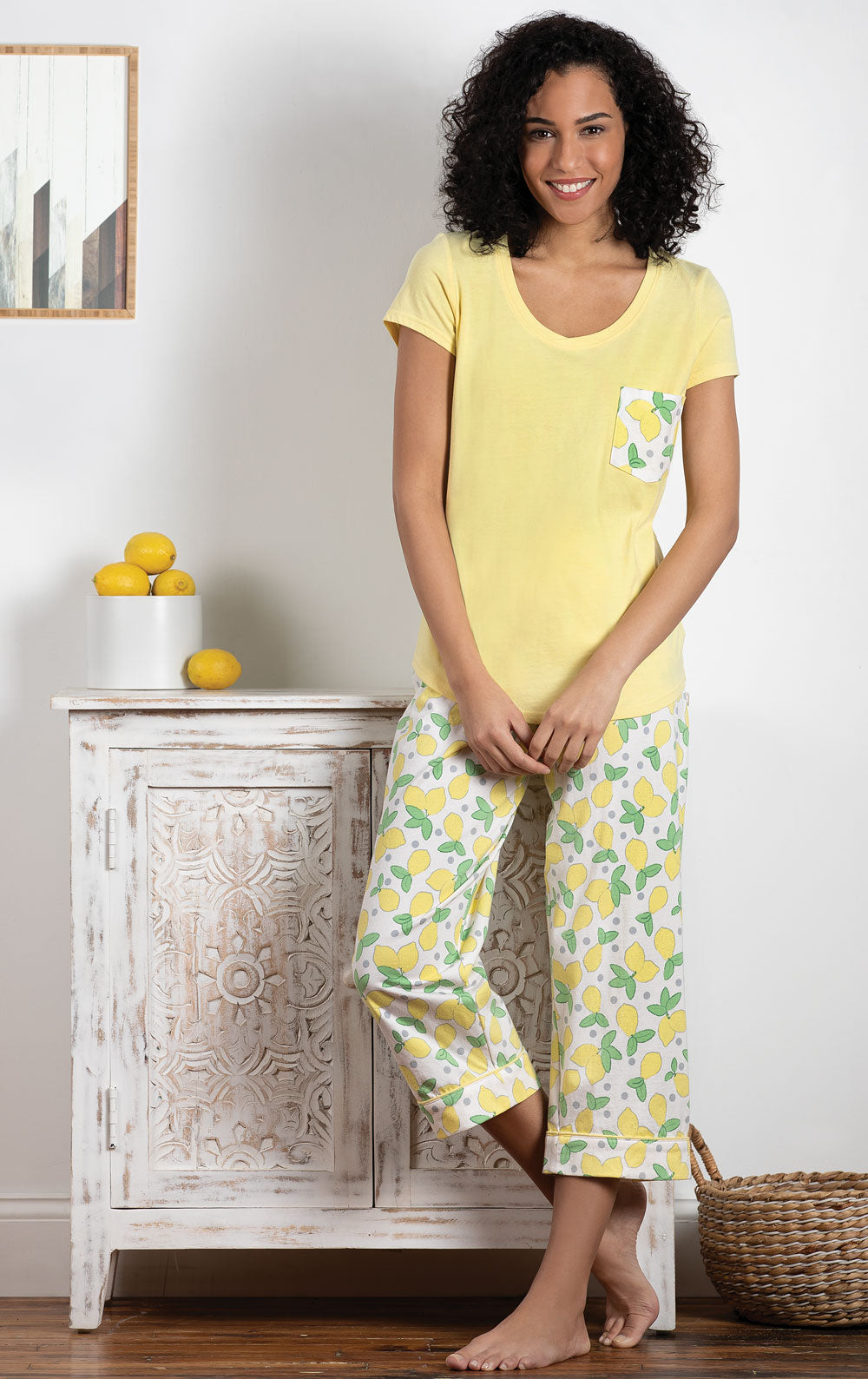 Lemon Pocket Tee Capri Pajamas - Final Sale