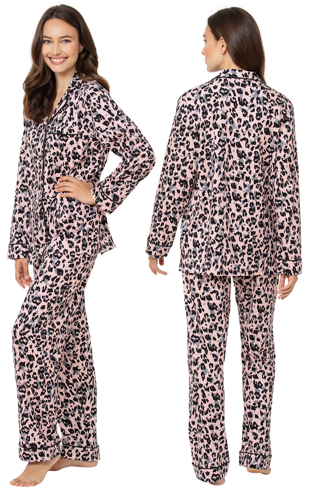 Leopard In Pyjamas Pink Leopard Button-Front Pajamas | Pajamagram
