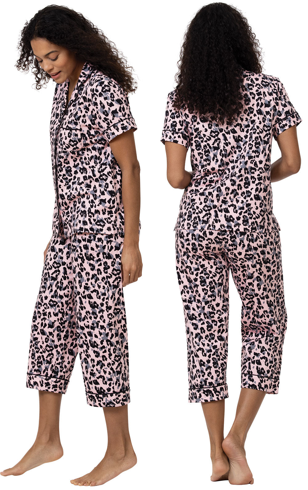 Leopard In Pyjamas Leopard Short-Sleeve Button-Front Capri Pajamas | Pajamagram