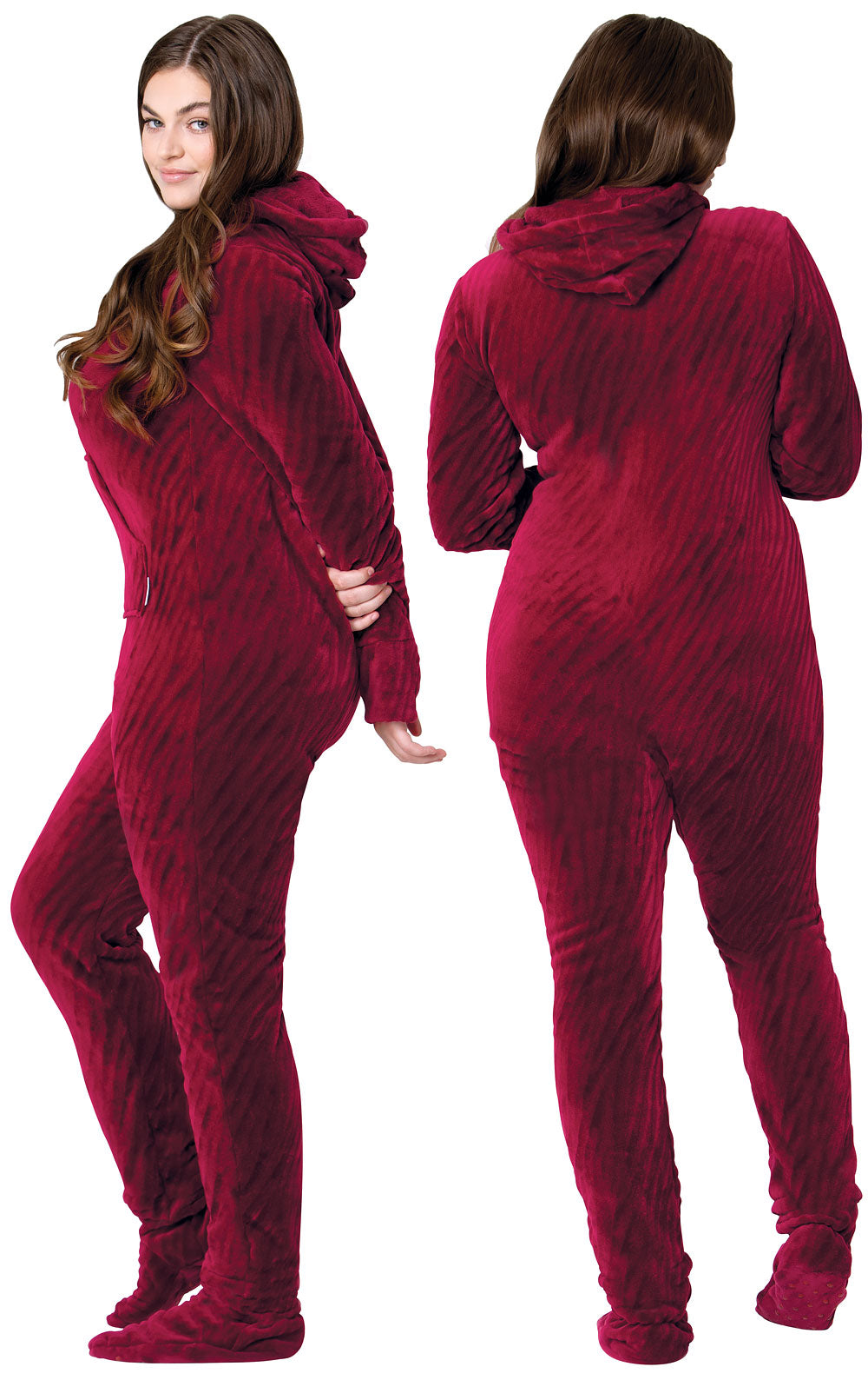 Hoodie-Footie For Women - Garnet Zebra