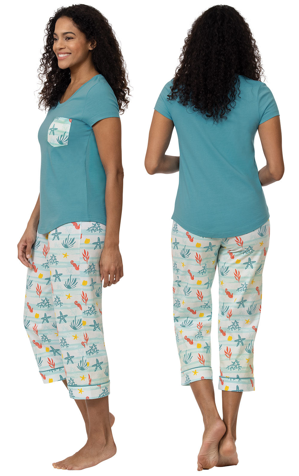 Teal Reef Pocket Tee Capri Pajamas