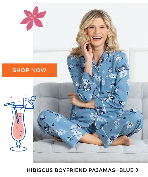 Hibiscus Boyfriend Pajamas—Blue - Shop Now